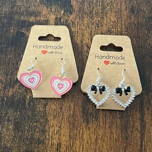 Heart Earrings Set - Pink and Black E28